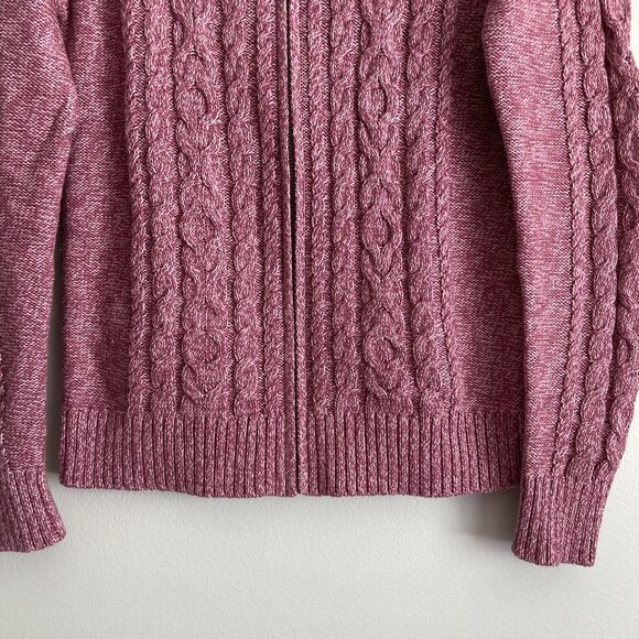 L.L. Bean Pink Full Zip 100% Cotton Cable Knit Fisherman's Cardigan Womens XS - Picture 4 of 9
